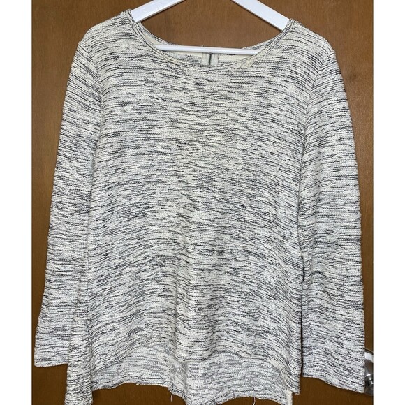 PER SE SPORT Blouse Tweed Long Sleeve Boat Neck Zipper Back Womens M White Black - Picture 1 of 8